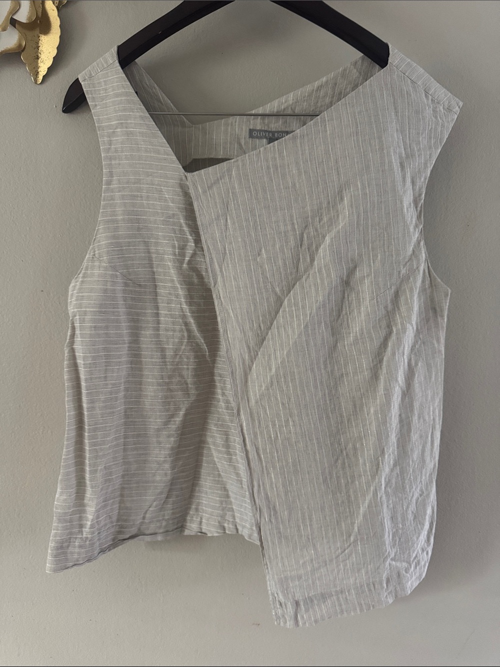 Oliver Bonas Cream-Striped Asymmetric Tank Top